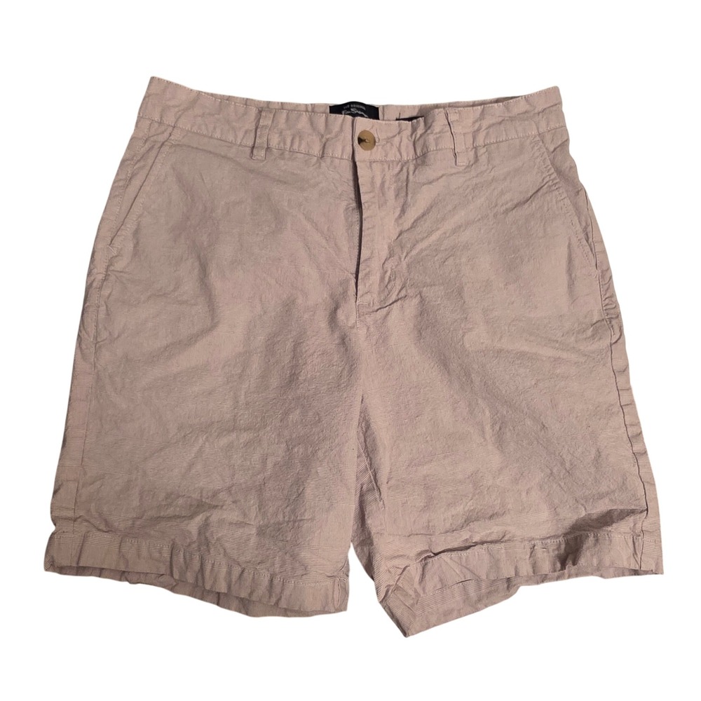 Ben Sherman Mens 30W Regular Fit Stretch Chino Shorts Pink Textured Plaid 7"